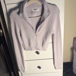 Double Zero Plush Zip-Front Cropped Cardigan - Light Lavender